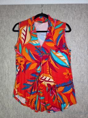 Cable & Gauge Tropical Floral Sleeveless Cowl Neck Top Size S.